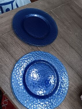 Cobalt Blue Hammered Glass 11 Inch  Salad Plate